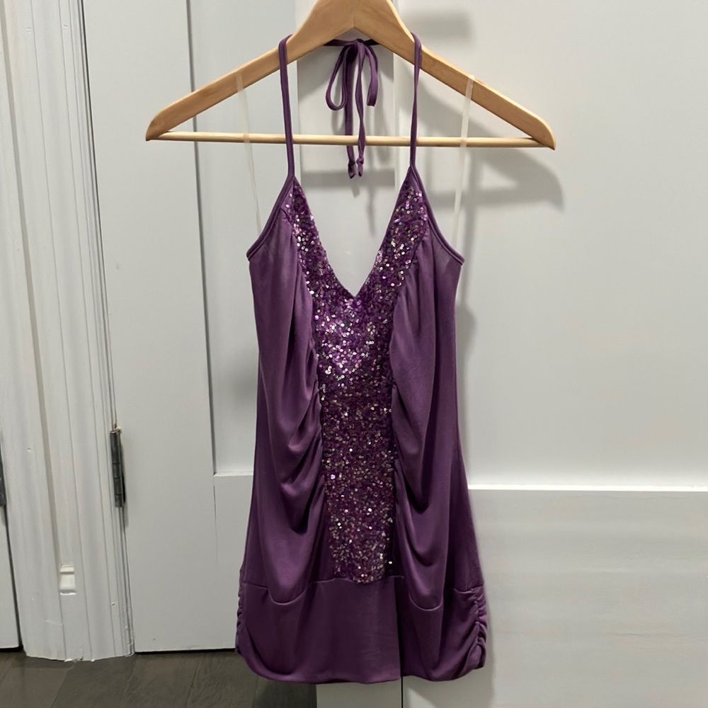 Y2K Vintage Charlotte Russe Sequin Halter Tank Top Size S - Picture 2 of 6